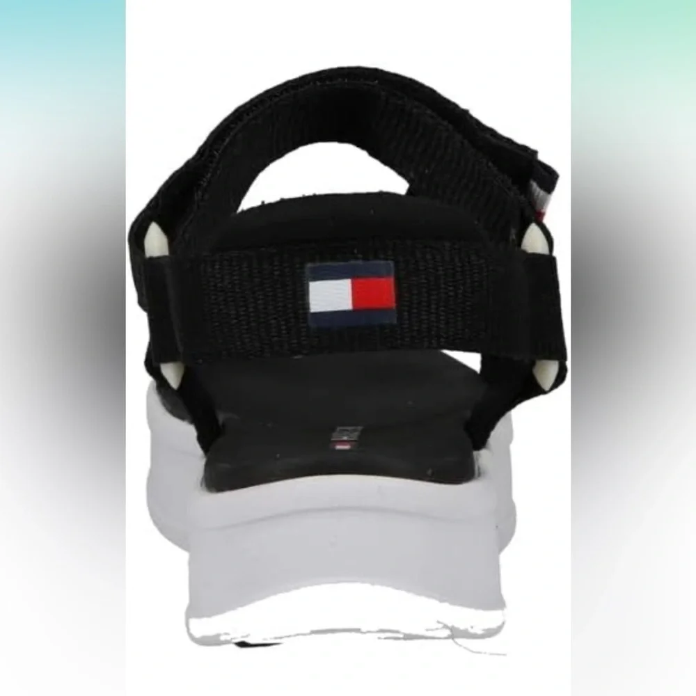 TOMMY HILFIGER Unisex Kids Th Leomi Utility Sandals Black/White US Size 2 NEW!🩴